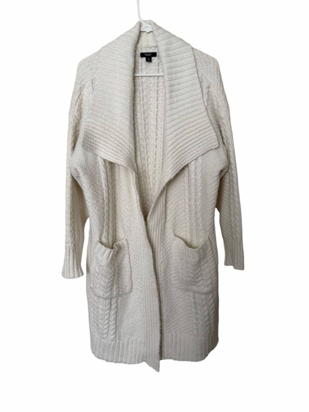 Simply Vera Wang Long Ivory Cable-Knit Shawl Collar Cardigan 1X